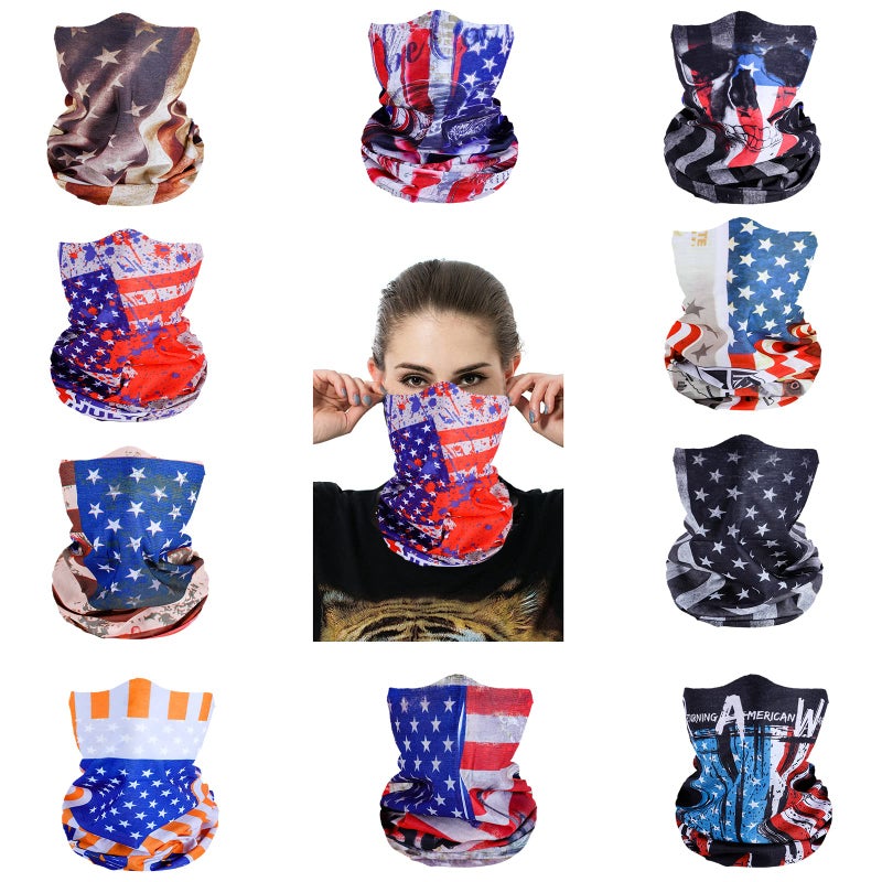 Cutewing American Flag Neck Gaiter Face Mask,10PCS Tube Scarf Gator Masks,Ourdoor Face Mask Seamless Face Covering Tube Bandanas Magic Headband UV Headwrap Balaclavas for Sports Workout Fitness - Image 1